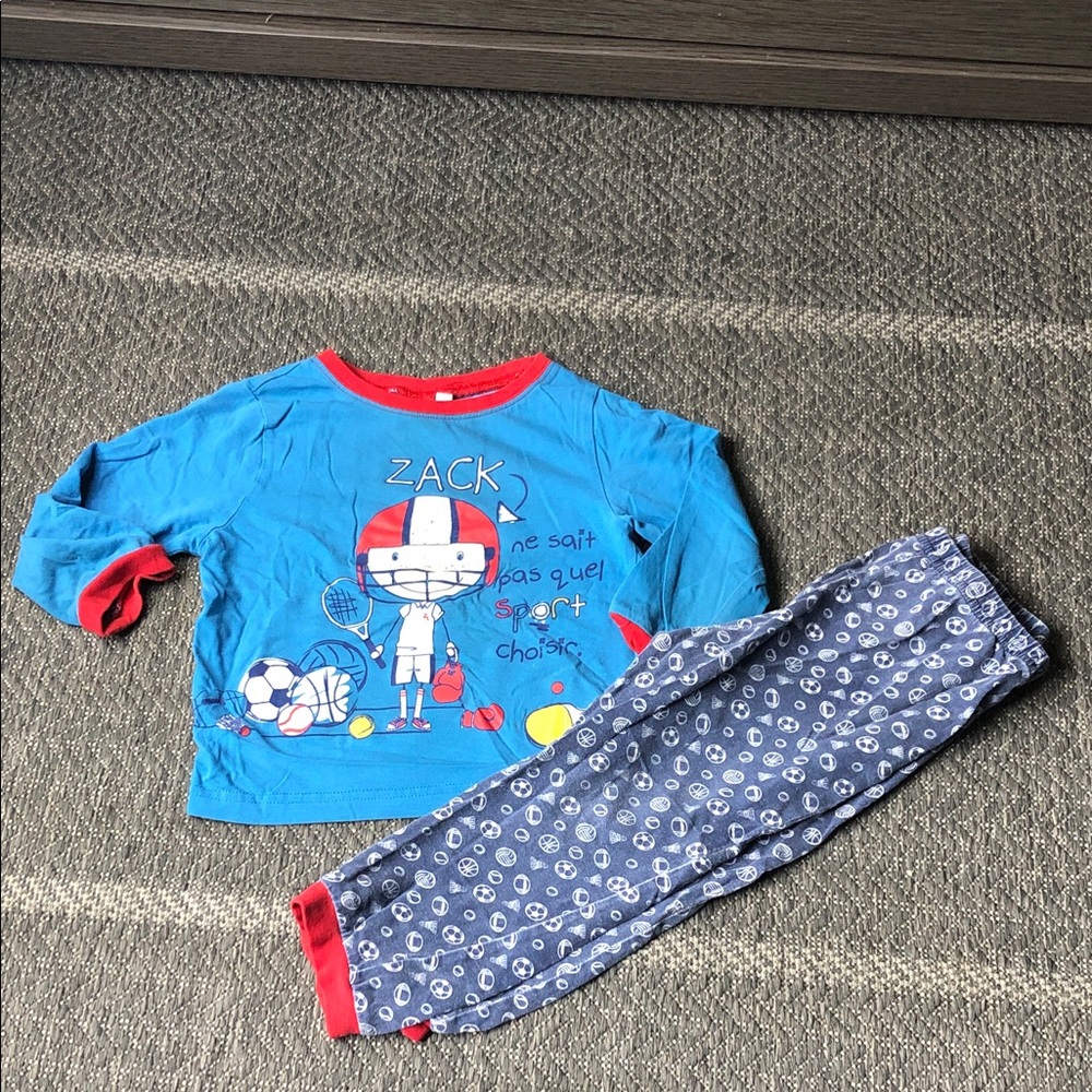 Zack & Zoey Blue Kids Football Pajama Set with Red Accents